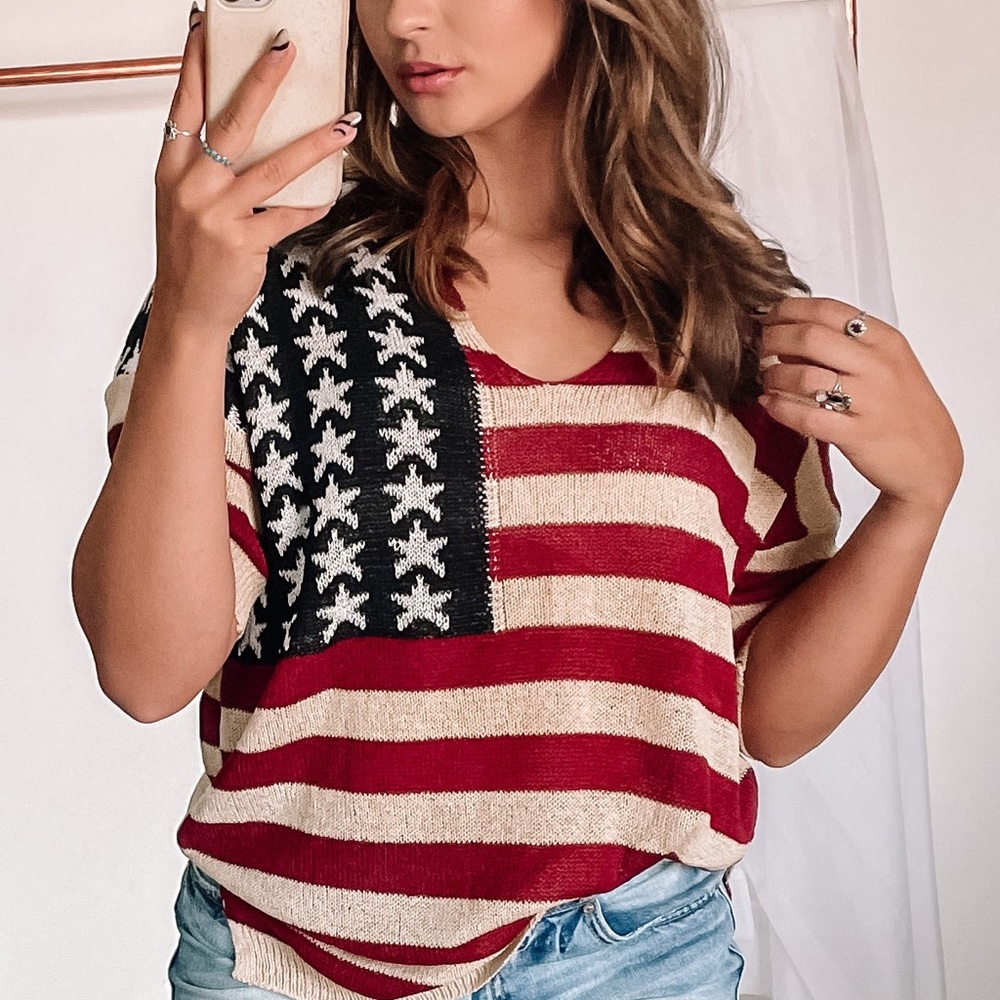 American Flag Loose Knit Top